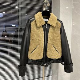 Women's Leather 2022 Winter Clothes Women Amazing With Fur Bomber Manteaux Unique Vestes Femme Casual Woollen Jackets Warm Kurtki