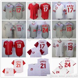 Movie Mitchell and Ness Baseball Jersey Vintage 17 Chris Sabo Jersey 19 Joey Votto 21 Deion Sanders 24 Tony Perez Stitched Breathable Sport