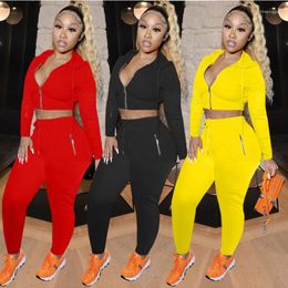 Women's Two Piece Pants 2 Women Set Hoodied Long Sleeve Crop Top Stacked Leggings Outfits 2022 Spring Autumn Tracksuit Sweatsuit Casual Suit