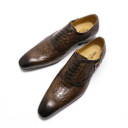 2022 Autumn Winter Mens Dress Shoes Genuine Leather Buckle Lace Up Wedding Brogue Formal Oxfords Business Office Shoes for Men