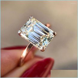 Wedding Rings Wedding Rings Classic 4 Prong Set Big Square Cubic Zircon For Women Jewelry Rose Gold Simple Bridal Engagement Anelwed Dhcz7