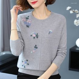 Women's Sweaters 2022 Middle-aged Autumn Pullovers Plus Size 5XL Embroidered Knitting Sweater Mother Dress Tops MT394