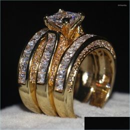 Wedding Rings Wedding Rings Cute Female Big Zircon Ring Set Crystal Sier Colour Yellow Gold Bridal Jewellery Promise Engagement For Wom Dhzax