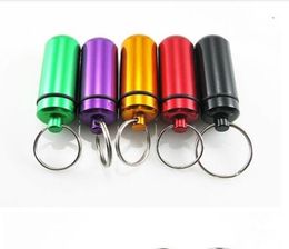 200pcs/lot Aluminum Pill Box Case Bottle Holder Container Keychain Key Chain Key Ring storage Jar#36702