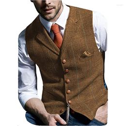 Men's Vests OLOMLB Chic Mens Vest Plaid Check Woolen Blended Business Casual Slim Formal Waistcoat Single Breasted Oversiz Custom Made