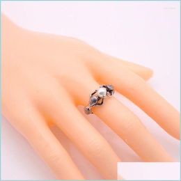 Wedding Rings Wedding Rings Creative Gorgeous Mermaid Pearl Ring For Women Fashion Elegant Accessories Charming Ladies Party Jewellery Dhqco