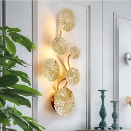 Wall Lamps Copper Lustre Gold Lotus Leaf Lamp Vintage Retro Bedside Living Room Art Decor Home Lighting Sconces G4 Bulb WF101203