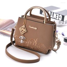 Evening Bags Embroidered PU Leather Bag For Women Luxury Designer 2022 Fashion Flower Shoulder Middle Aged Mom Purses And Handbags