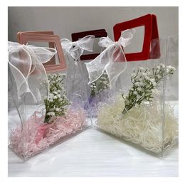 Gift Wrap 1Set Transparent Bag Soft Plastic With Handle Baby Shower Baptised Wedding Birthday Personalised Party DIY Favours Bags