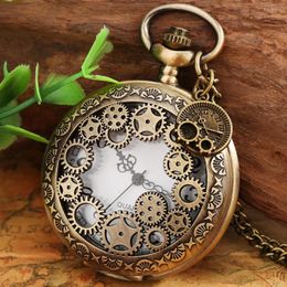 Pocket Watches Vintage Steampunk Bronze Hollow Gear Quartz Watch Necklace Gift For Men Women With Accessory Pendant Reloj De Bolsillo