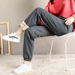 Women's Pants Capris BEFORW 2021 Winter Women Cotton Thickening Lmitation Lamb Hair Warm Sweatpants Casual Comfy Sweatpants Leisure Trousers Pants T221024