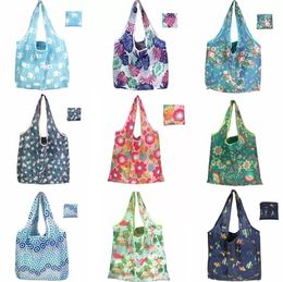 Grand sac de rangement de magasinage pliable polyester imprimé réutilisable Eco Friendly épaule pliant sacs de pochettes en gros en Solde