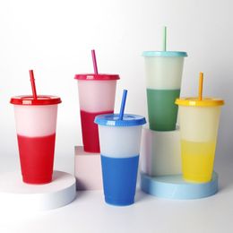 Tumblers Colour Changing Cups Reusable Water Bottle 720ml Plastic Cold Cup With Straws by sea RRB16619