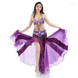 Stage Wear Women Sexy Belly Dance Top Beaded Belt & Skirt 3 Pieces Costume Outfit Set Bra Female Bollywood Clothe