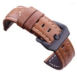 Watch Bands Genuine Leather Watchbands 20mm 22mm 24mm Dark Brown Vintage Strap With Silver Black Stainless Steel Buckle