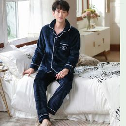 Men's Sleepwear Flannel Pyjamas Sleeping Suits Men Fashion Classy Pijama Hombre Male Blue Pyjamas Long Sleeves Casual