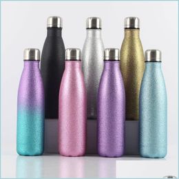 Water Bottles Glitter Gradients Coffee Drinks Cups 500Ml Stainless Steel Water Bottles Vacuum Sports Double Deck Durable Mugs Drop De Dhzel