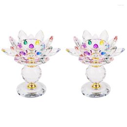 Candle Holders YO-2X Glass Block Lotus Flower Metal Feng Shui Home Decor Big Tealight Stand Holder Colour