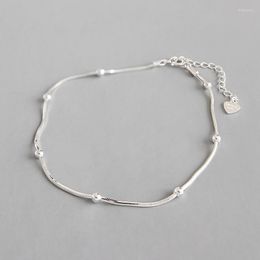 Anklets YPAY Real 925 Sterling Silver Anklet For Women Simple Snake Chain Beaded Ankle Bracelet Fine Jewelry Drop YMA001