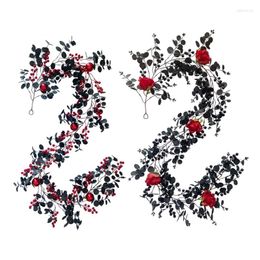 Decorative Flowers 85AC Artificial Eucalyptus Leaf Branch Garland Red Berry Decor Table Garden For Home Wedding Banquet