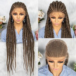 Full Lace Front Box Braided Synthetic Wigs Simulation Human Hair Wig 34inch Long pelucas para mujer H82345