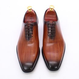 European Luxury Mens Oxford Dress Shoes Genuine Leather Whole Cut Handmade Mens Shoes Lace Up Business Office Formal Shoes Men