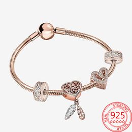 new popular 925 sterling silver rose bracelet pink daisy vermiculite charm kit womens jewelry fashion accessories gift