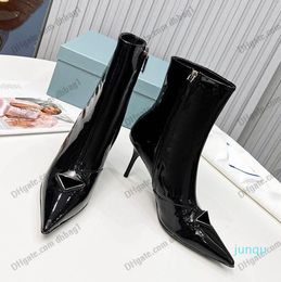 Womens Stiletto Ankle Boots Heel Height 8.5 Pointed Toes Zipper Cowhide Classic Black For Party Sex Dress Shoes Elegant Fashion Winter Snow Boot Outdoor