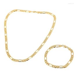 Necklace Earrings Set Solid Yellow Gold Filled Mens Womens Chain Bracelet Of Figaro