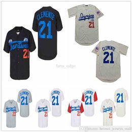 mens Santurce Crabbers Puerto Rico Jersey 21 Roberto Clemente Stitched Movie Baseball Jerseys Black White Grey Cream High Quality