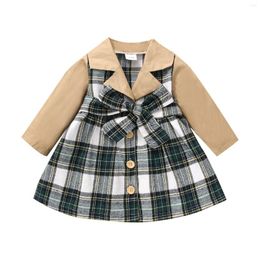 Coat 2022 Toddler Baby Girls Dress Winter Warm Red And White Plaid Jacket Bow Belt Long Sleeve Button Trench Pea