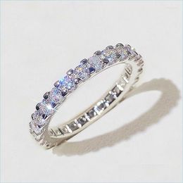 Wedding Rings Wedding Rings Huitan Bling Promise With Round Cz Delicate Low-Key Ring For Women High Quality Sier Colour Trendy Jewellery Dhpuk