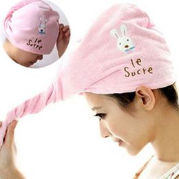 Super Absorbent Women Bath Cap Drying Hair Towel Cute Pink Soft Microfiber Cartoon Rabbit Hairs Protect Dry Shower Tool zxf32