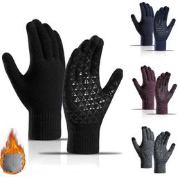 Cycling Gloves Men Touchscreen Knitted Wool -30 Celsius Warm Mitten Adult Outdoor Grasp Screen Thicken Autumn Winter L221024