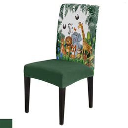 Chair Covers Tropical Jungle Cartoon Animal Giraffe Lion Elephant Cover Dining Spandex Stretch Seat Home Office Case Set