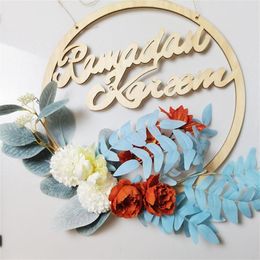 Decorative Flowers Door Ramadan Party Wall Decorations Garland Wooden Crafts Eid Al-fitr Wreath Muslim Hanging Ornaments