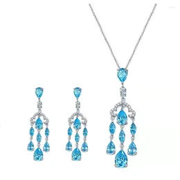 Necklace Earrings Set 2022 Fresh Seller Fringed Long Style With Blue Crystal Drops And Jewelry