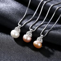 New Freshwater Pearl S925 Silver Crown Pendant Necklace Women Jewellery Korea Luxury Micro Set Zircon Charm Chain Accessories Gift