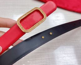 Gold Buckle Red Black Leather Belt Studded for Women Fashion Designer Dress Belts 20mm Width