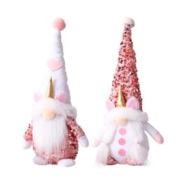 Pink Gnomes Christmas Decorations Sequin Santa Figurine Plush Elf Tomte Thanksgiving Home Tabletop Ornaments XBJK2210