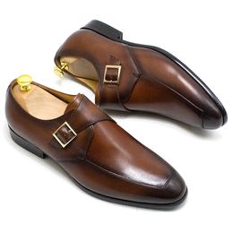 Fashion Men's Buckle Monk Strap Dress Shoes Genuine Cow Leather Handmade Classic Wedding Office Formal Business Shoes for Me
