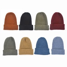 Solid Color Beanie Winter Warm Cap Wool Knitted Hats Thickened Bucket Hat