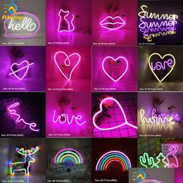 Led Neon Sign Smd2835 Indoor Night Light Love Heart Rainbow Cat Home Lighting Model Usb Decorations Table Lamps For Ho Dhfes