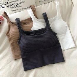 Yoga Outfit Seamless Crop Top Women Underwear Wire-Free U-Shaped Camisole Wide Straps Striped Solid Bralette Lingerie One-Piece Tube Tops