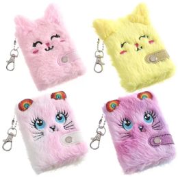 Cute Cat Plush Notebook For Girls Party Favour Kawaii Pendant Keychain Furry Cats Notebook Daily Planner Journal Book Note Pad Stationery DHL Fast