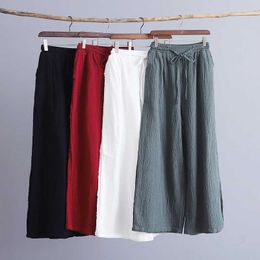 Frauen Hosen Capris Neue 2022 Sommer frauen Mode lose beiläufige hosen Bequeme vintage baumwolle leinen hosen breite bein hosen T221024