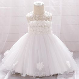 Girl Dresses White Born Baptism Dress For Baby 12M 24M First Birthday Party Wear Cute Sleeveless Toddler Christening Gown