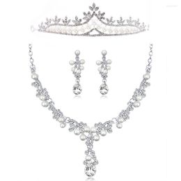 Necklace Earrings Set FARLENA Bridal Simulated Pearl And Crown For Women Wedding Accessory Crystal Bride Hair Ornaments
