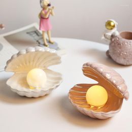 Night Lights European Style Shell Pearl Light Ceramic Desktop Lamp Multi Jewelry Case Bedside Household Storage Decor Xmas Gift