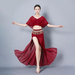 Stage Wear Belly Dance Costume Women Clothes Sexy Black Red Pink Mesh Loose Large Size Summer Oriental Performance Suit